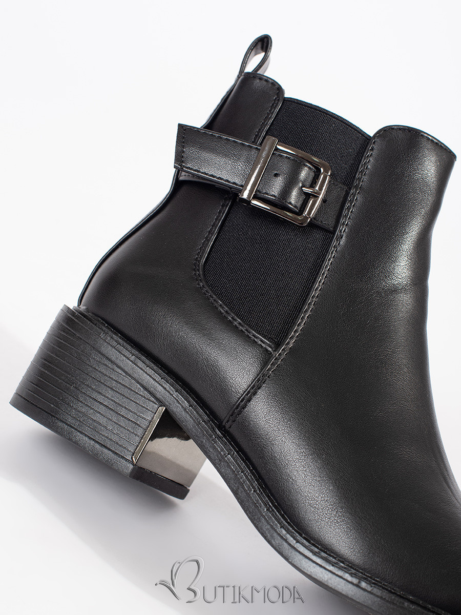 Black Women's Ankle Boots with Buckle and Heel