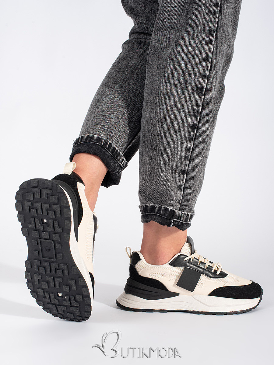 Stylish Women's Sports Sneakers in Beige and Black