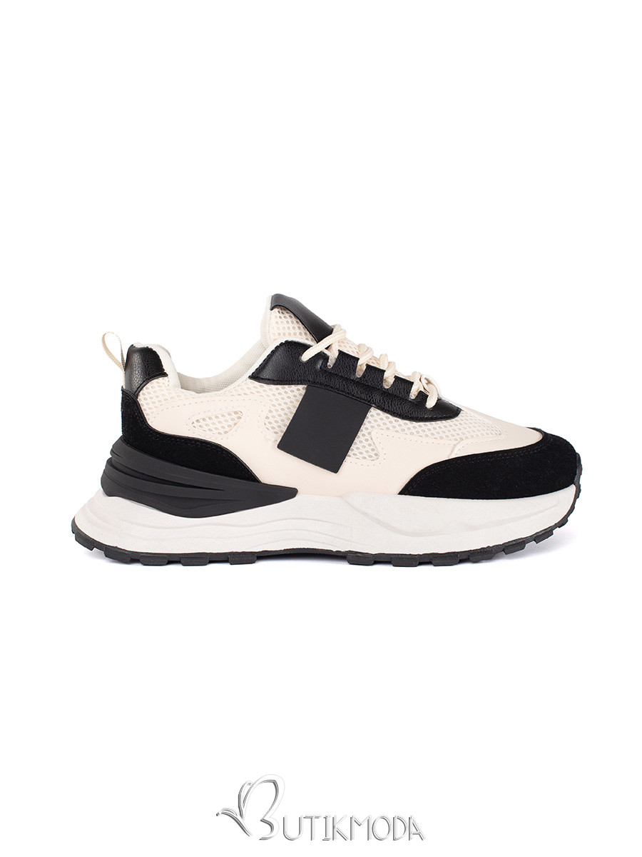 Stylish Women's Sports Sneakers in Beige and Black