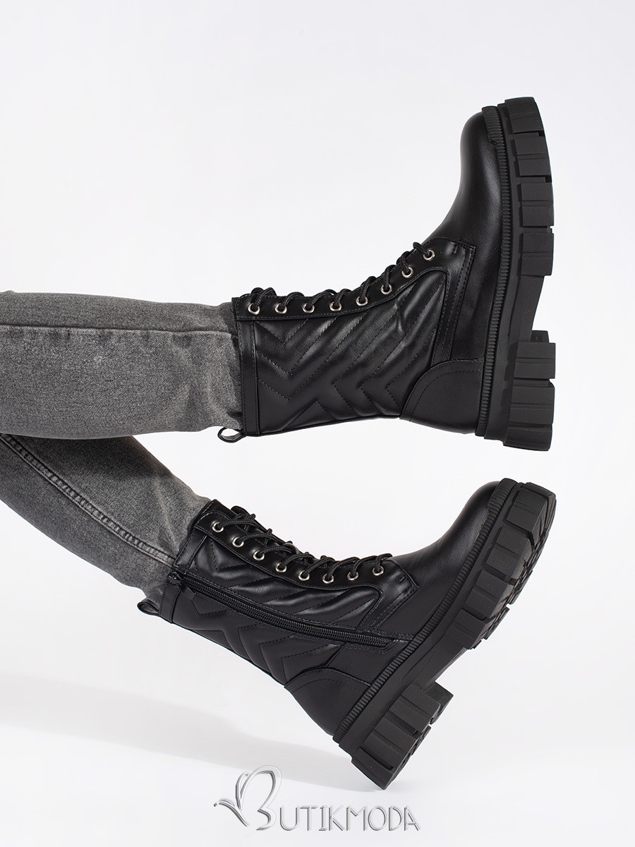 Black Ankle Boots with Quilted Pattern