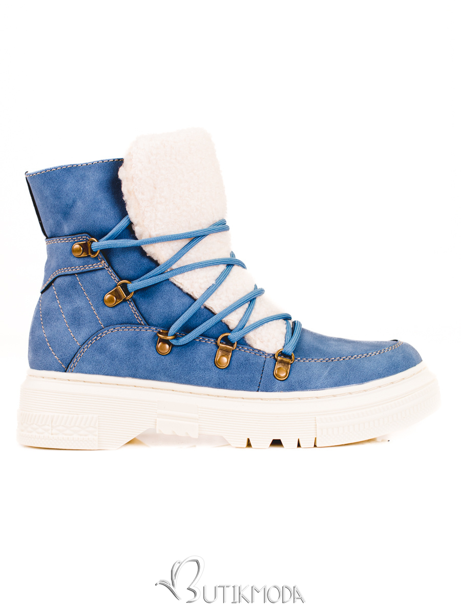 Blue Women's Snow Boots with Sheepskin