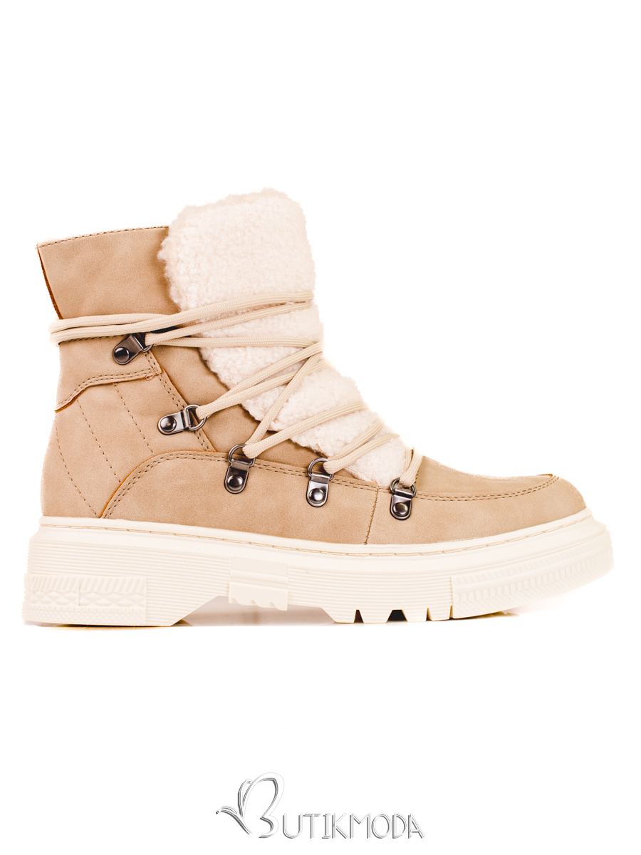 Beige Women's Snow Boots with Sheepskin