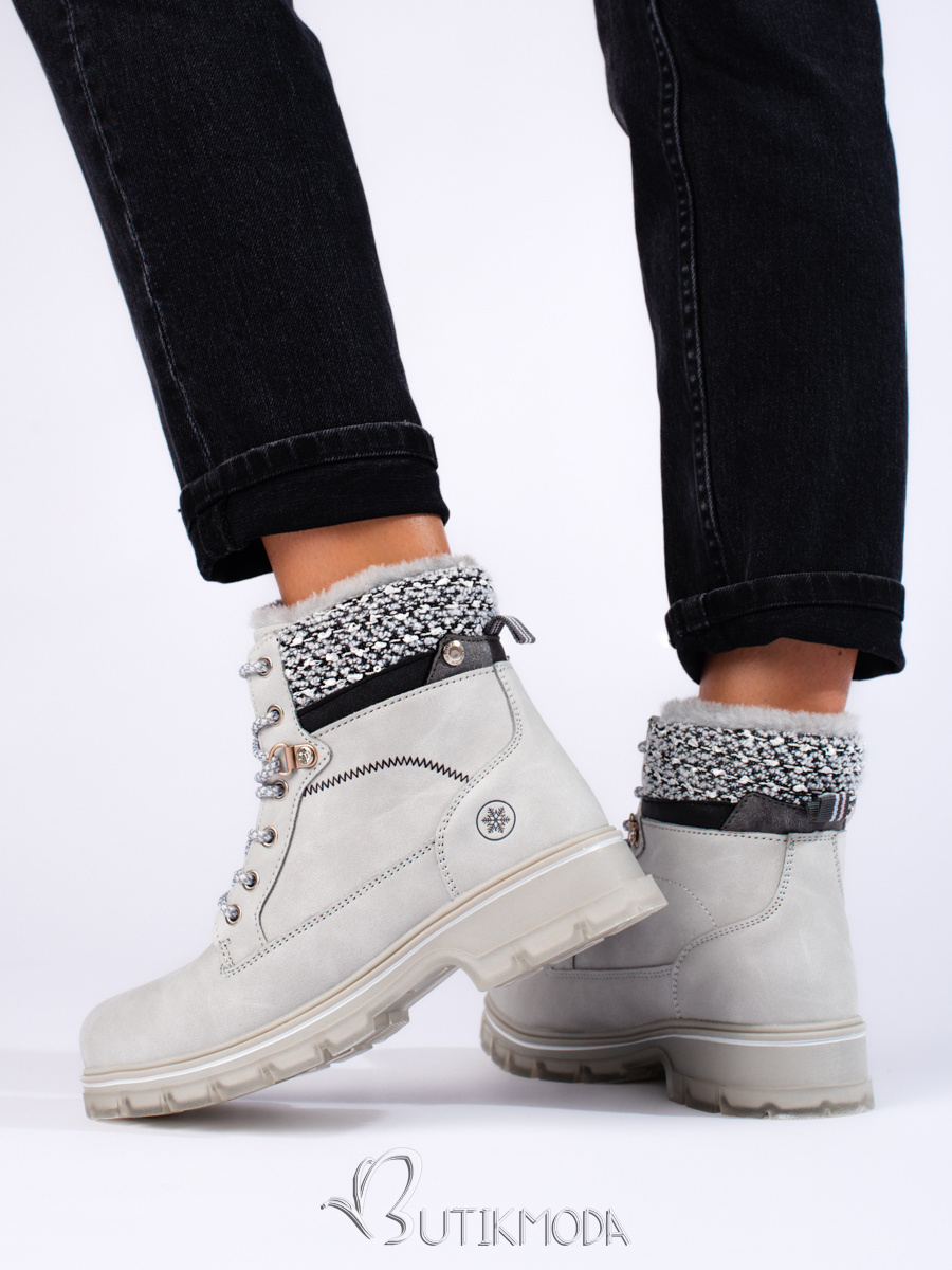 Grey insulated lace-up boots