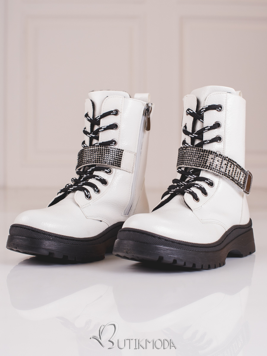 White children's boots with rhinestones