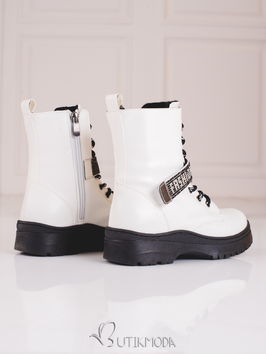 White children's boots with rhinestones