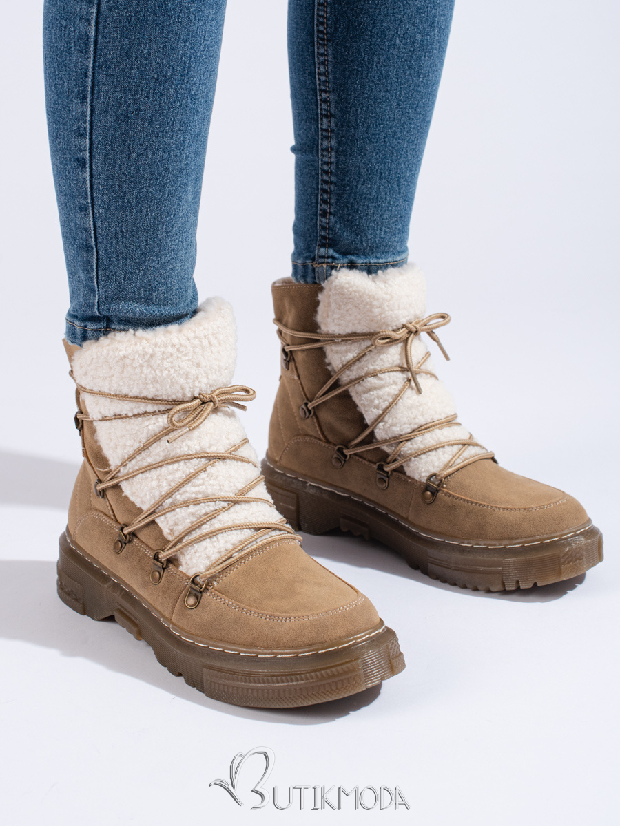 Beige Women's Snow Boots with Sheepskin Shelovet