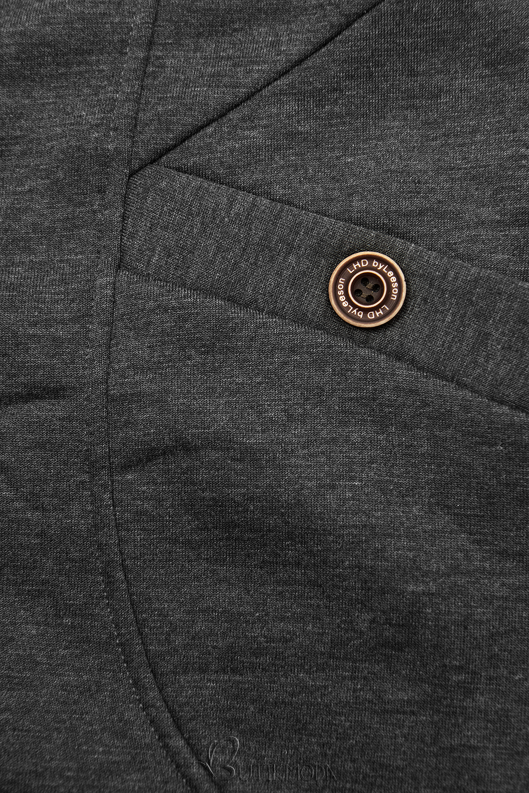 Dark gray sweatshirt with patterned hood lining