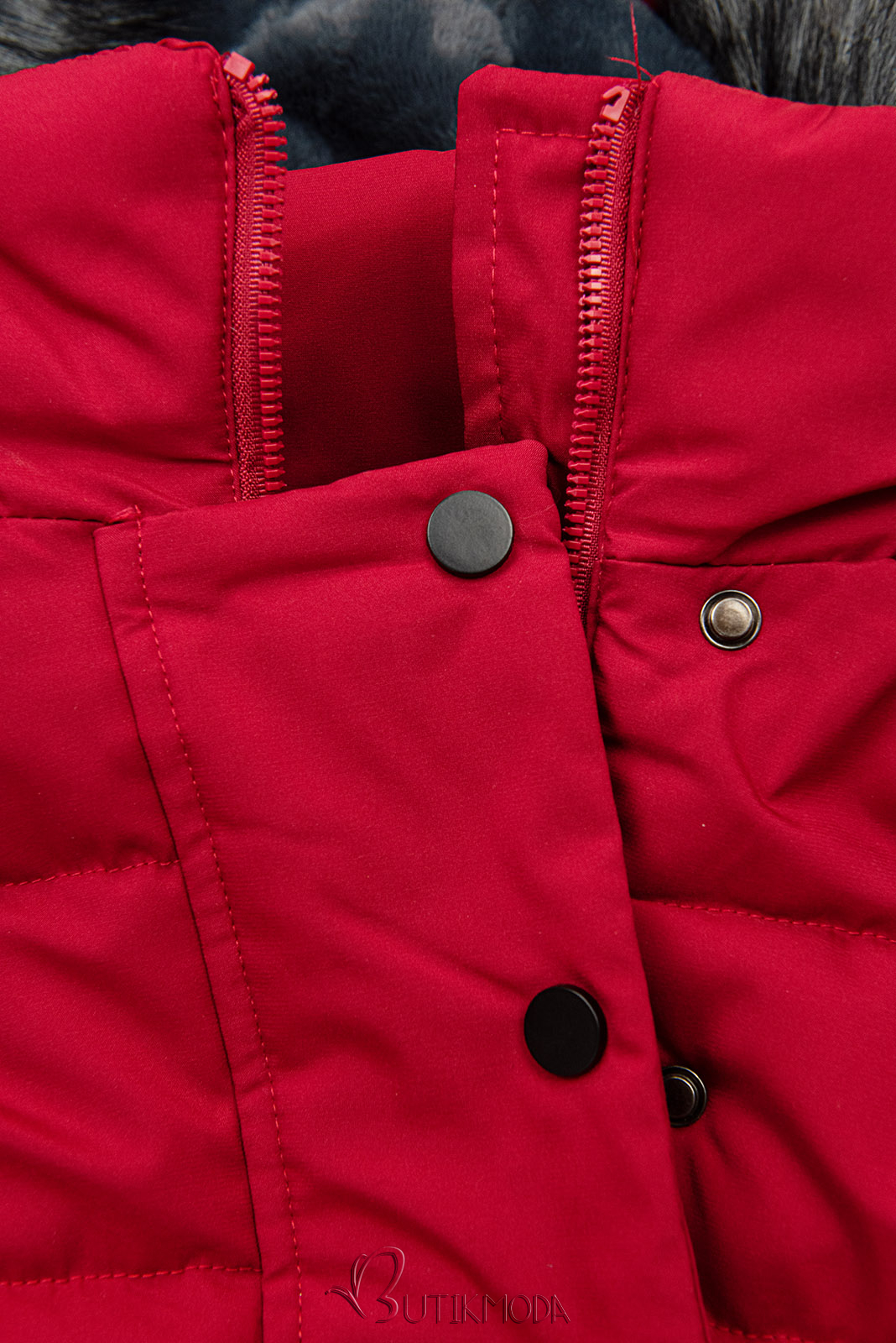 Red winter jacket with belt