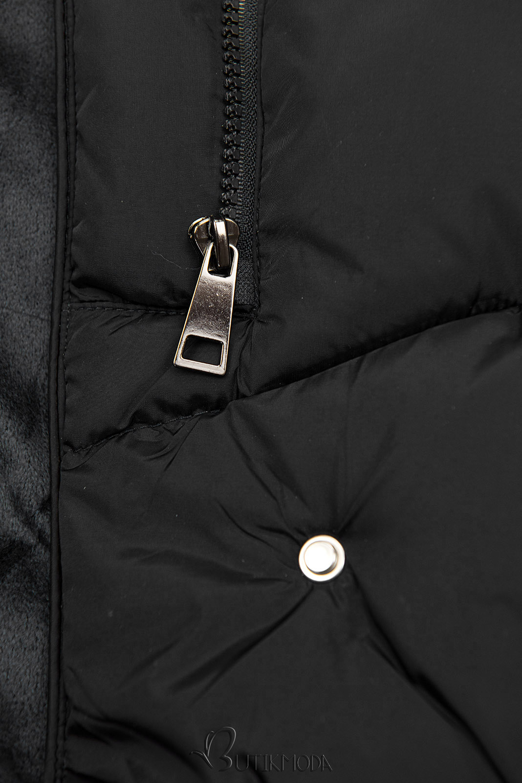 Black winter jacket with a high collar