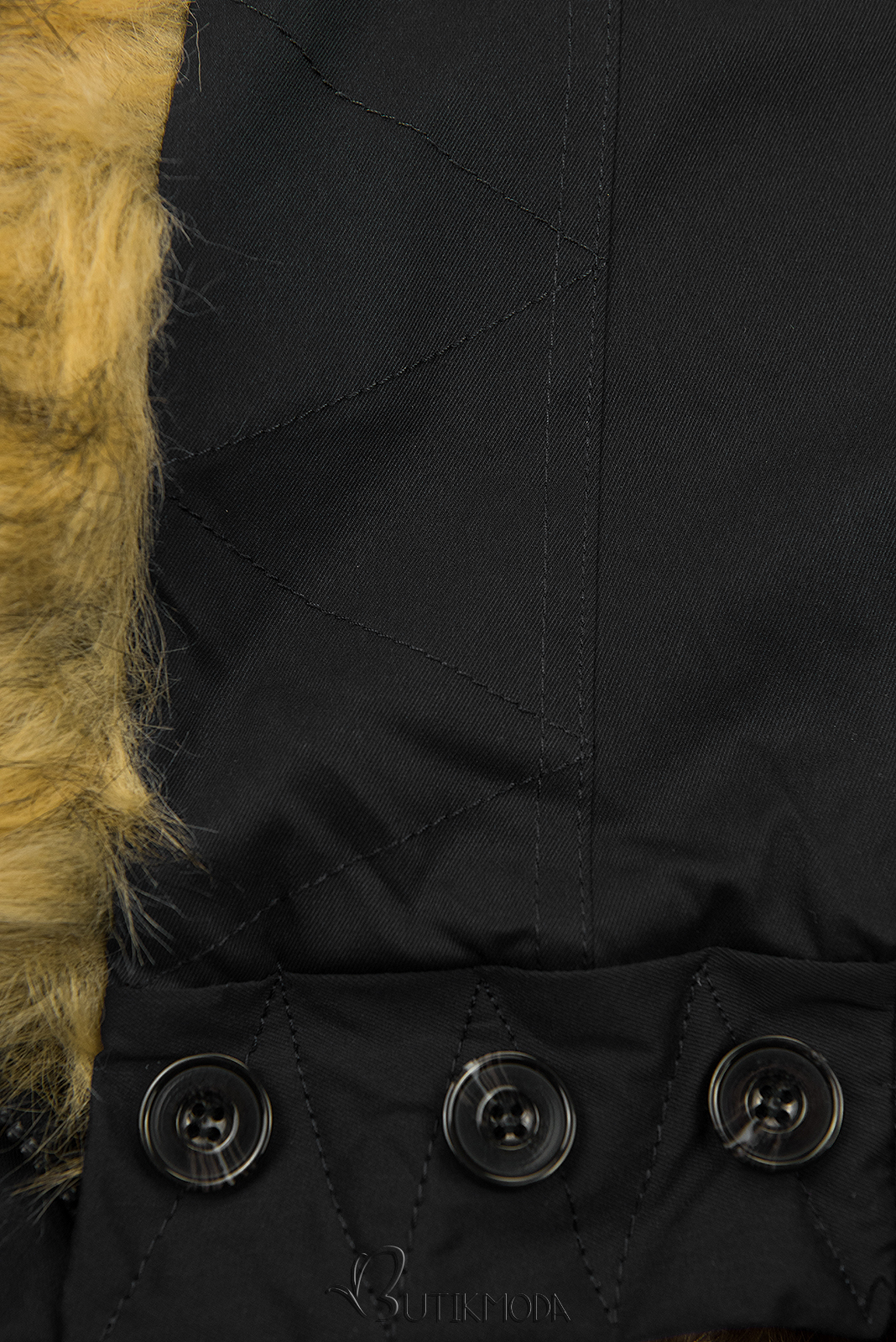 Black winter parka with high collar