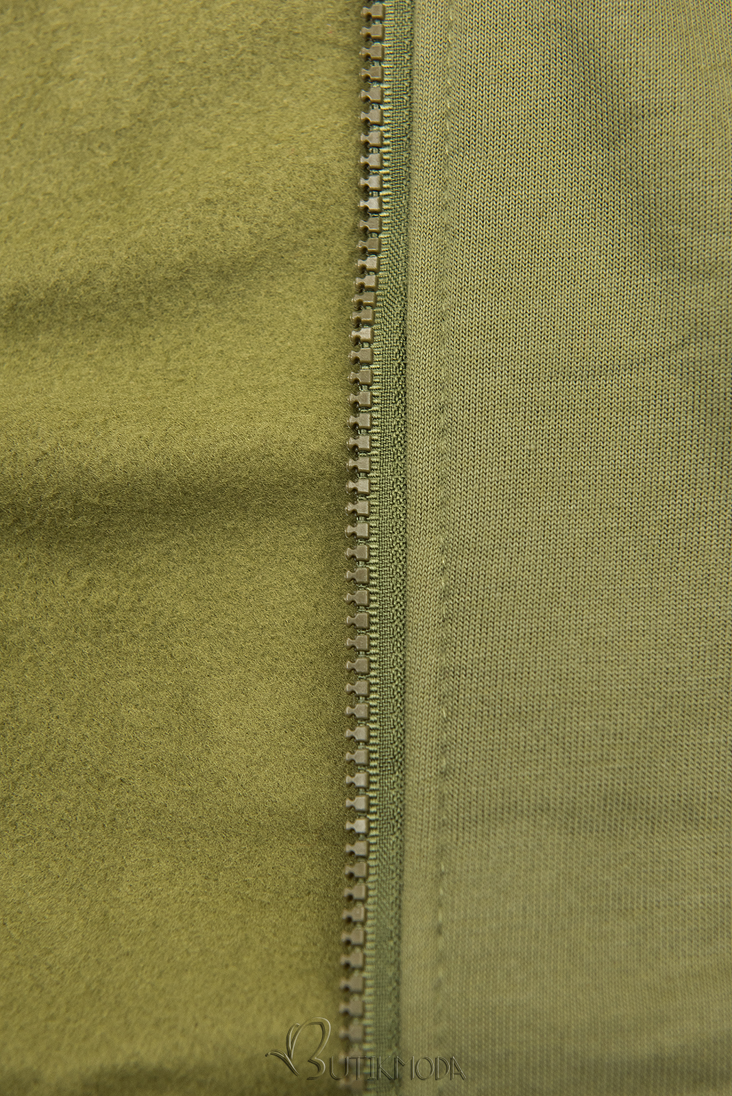 Khaki hoodie with two-way zip fastening