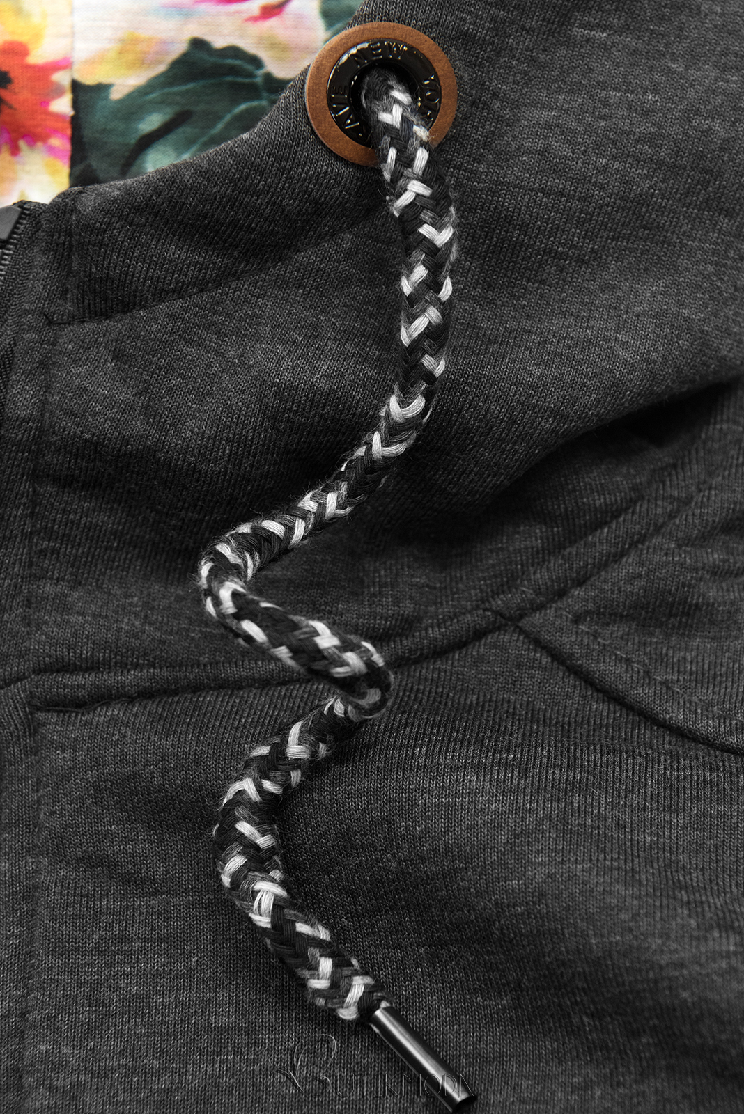 Dark gray hoodie with two-way zip fastening