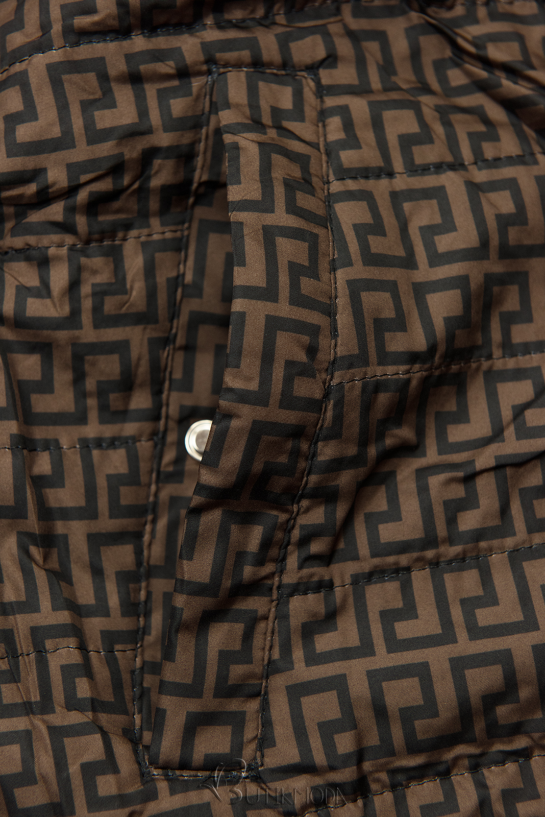 Reversible mid-season parka with pattern khaki/brown