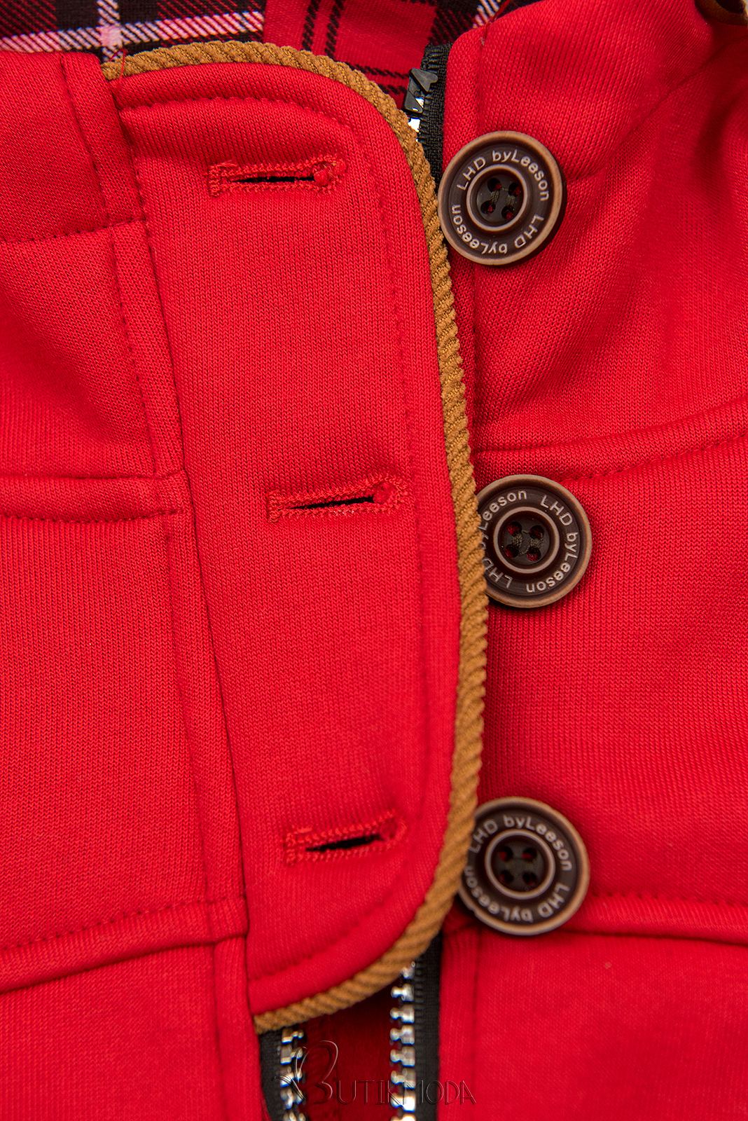 Red hoodie with drawstring belt