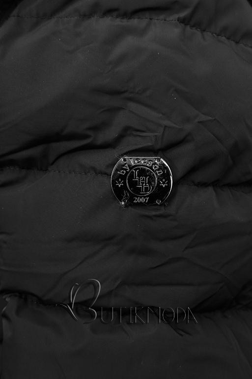 Black padded winter jacket with silver hem