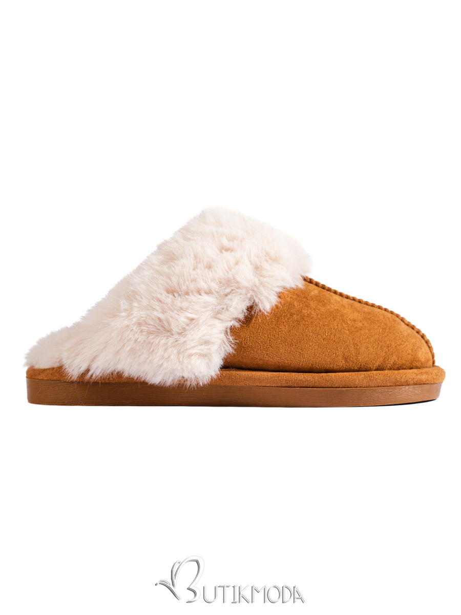 Brown Women's slippers with faux fur