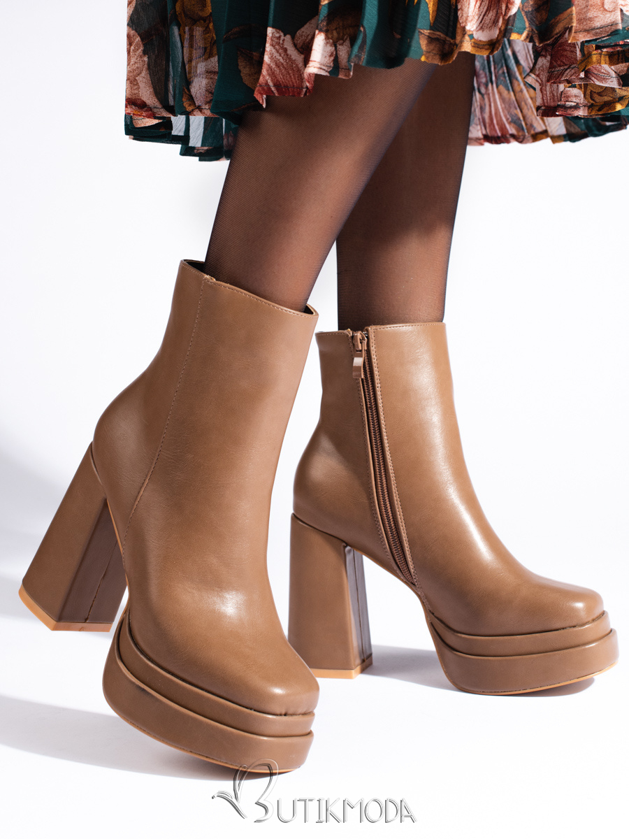 Beige ankle boots with a high heel