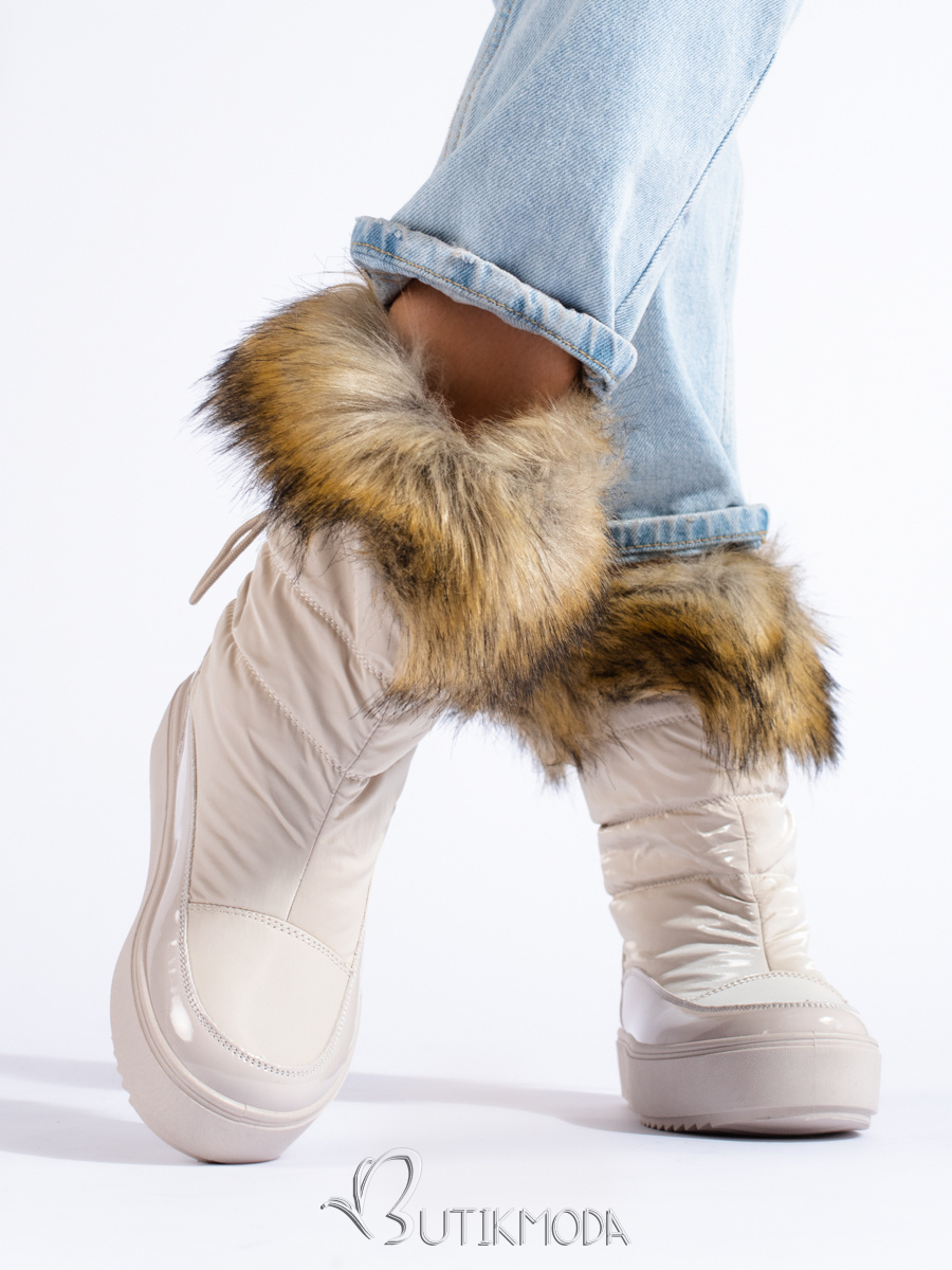 Women's Cream Snow Boots with Fur Shelovet