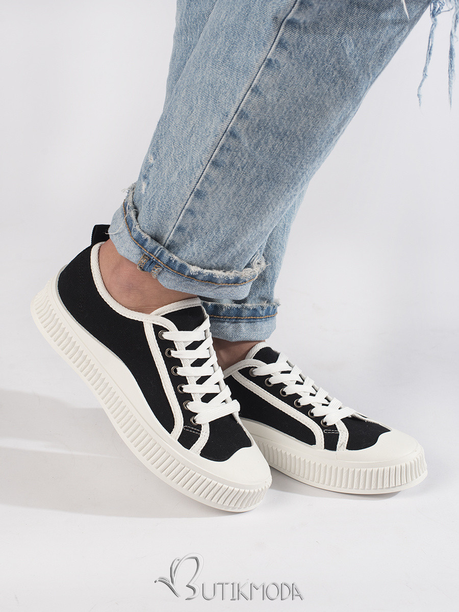 Women's Black and White Platform Sneakers