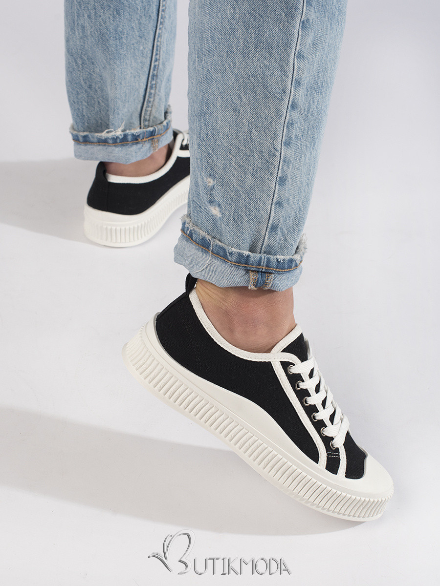 Women's Black and White Platform Sneakers