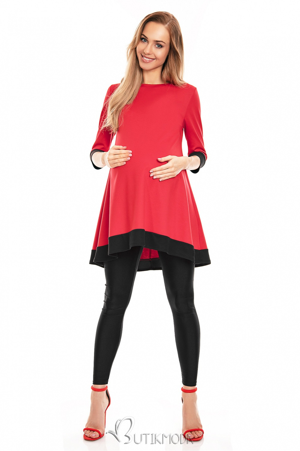 Red Asymmetrical Maternity Dress