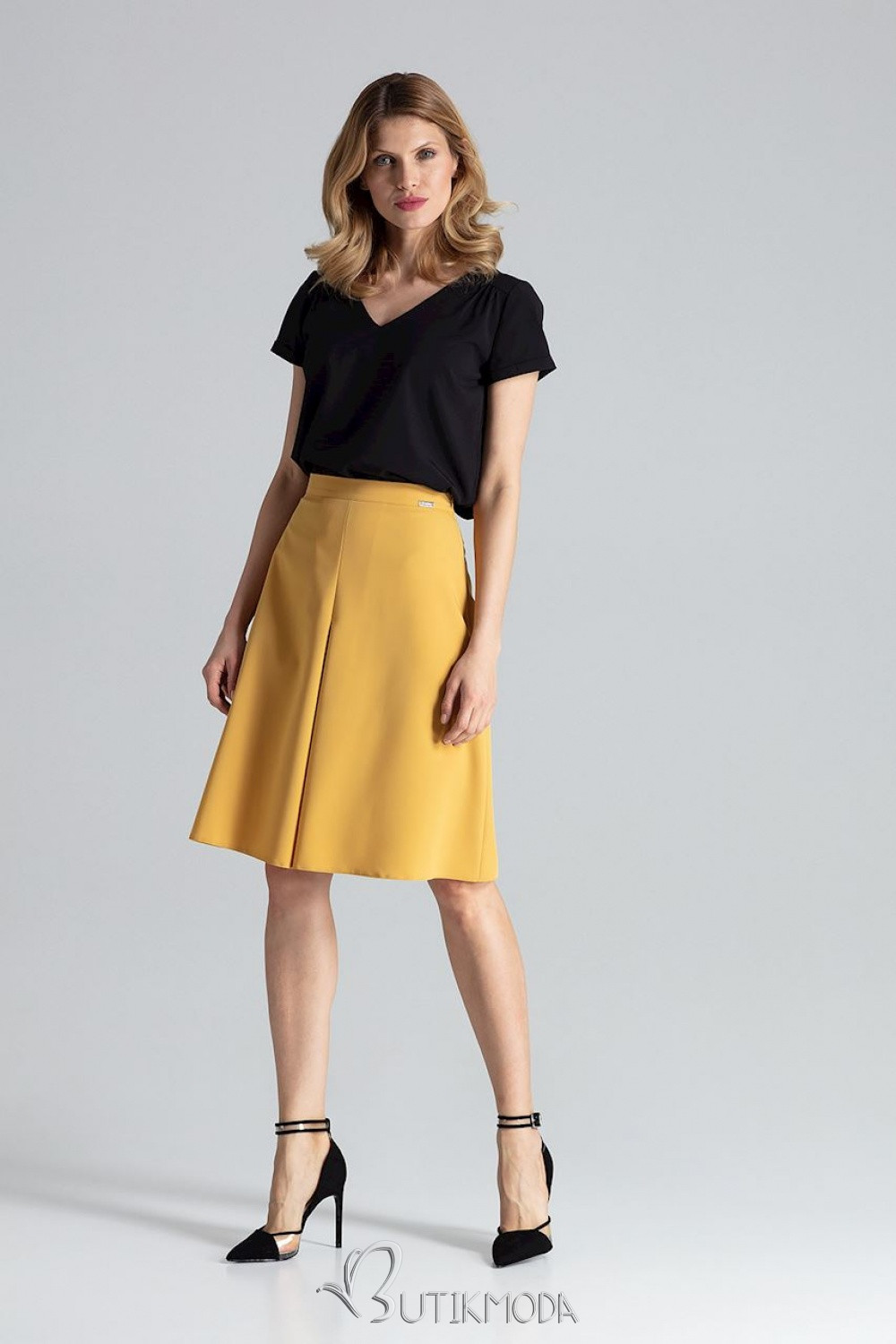 Yellow Midi Skirt with A-Line Cut