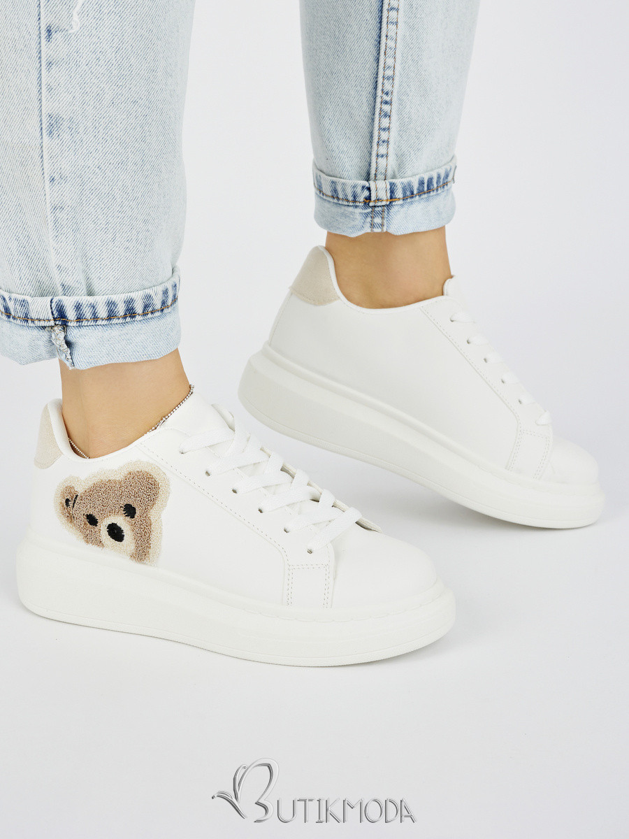 White Women's Sporty Sneakers with Plush