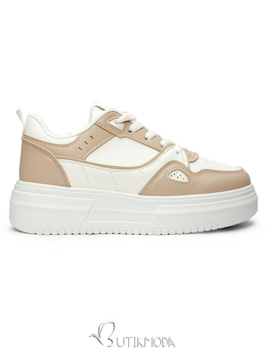 White-Pink Women's Sports Shoes on Platform