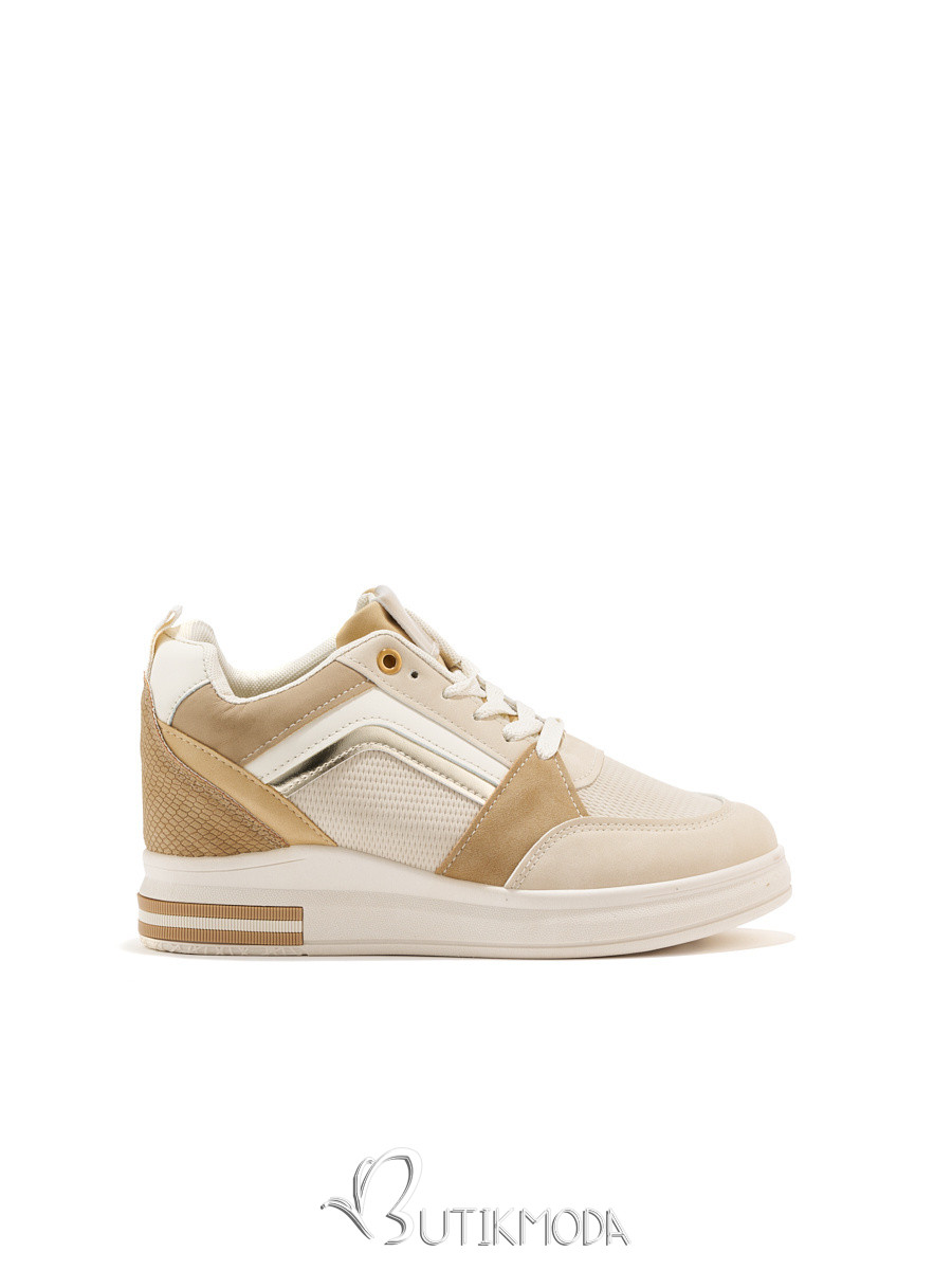 Women's Beige Sneakers with Hidden Wedge