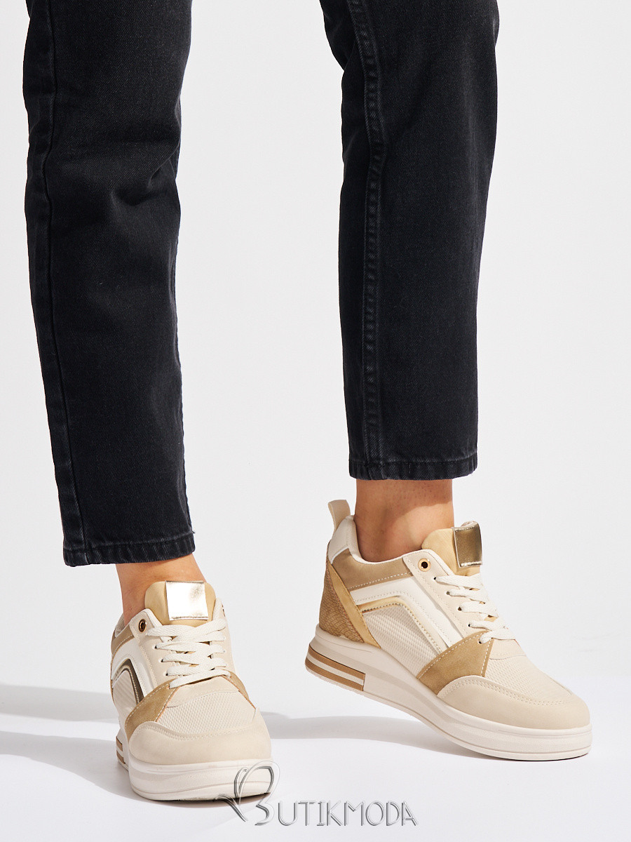 Women's Beige Sneakers with Hidden Wedge