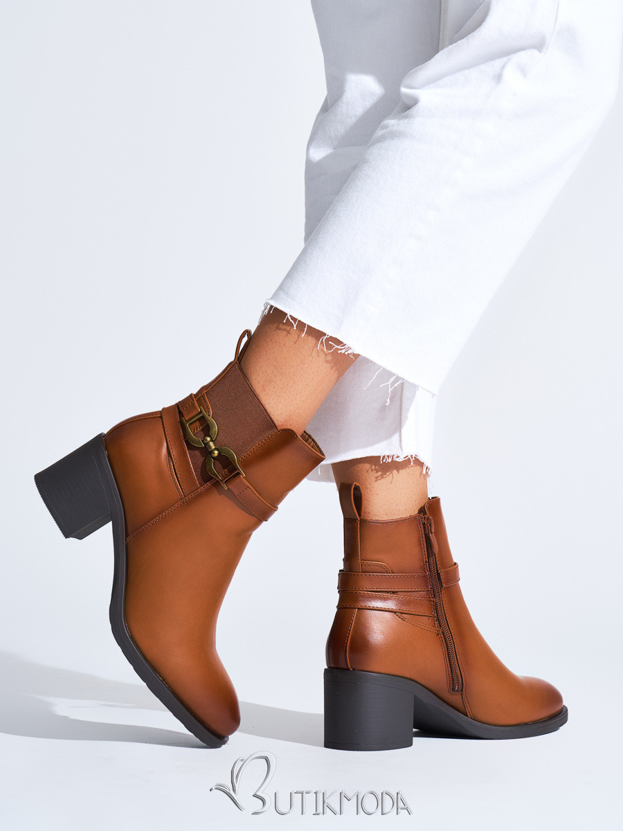 Brown Women's Ankle Boots with Block Heel