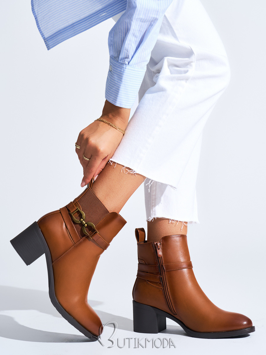 Brown Women's Ankle Boots with Block Heel