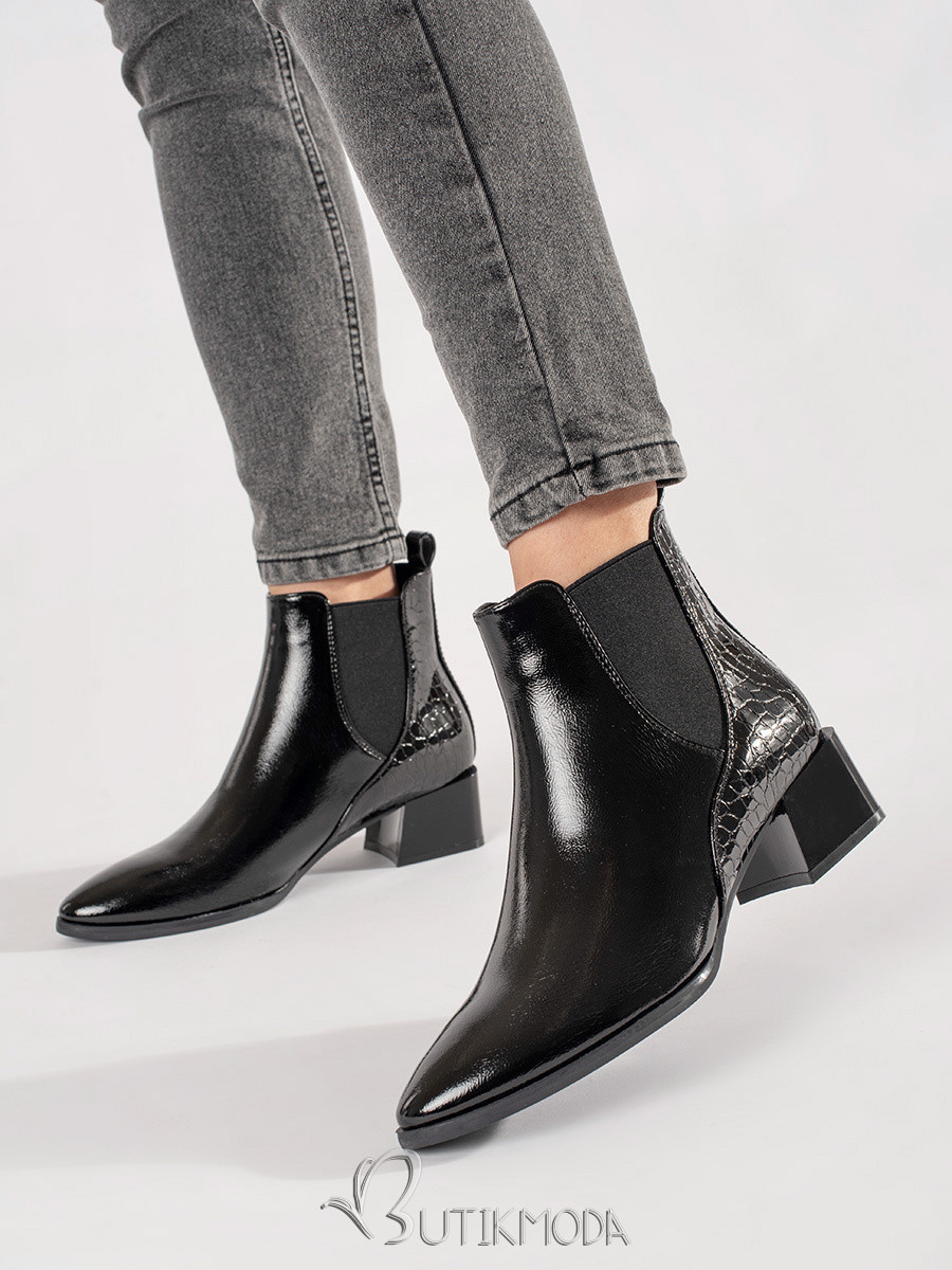 Black Women's Ankle Boots with Almond Toe