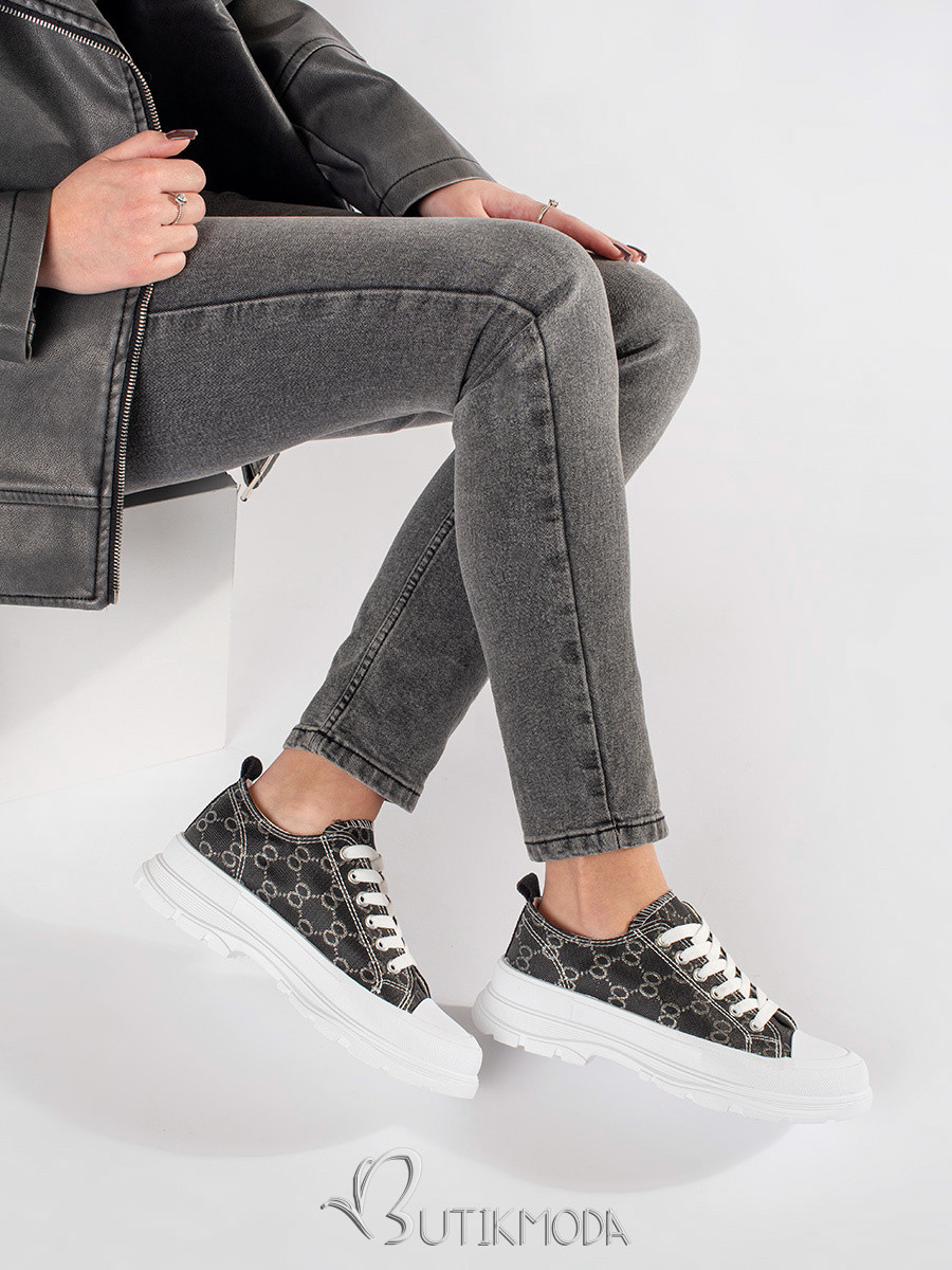 Black Platform Sneakers with Embellishments