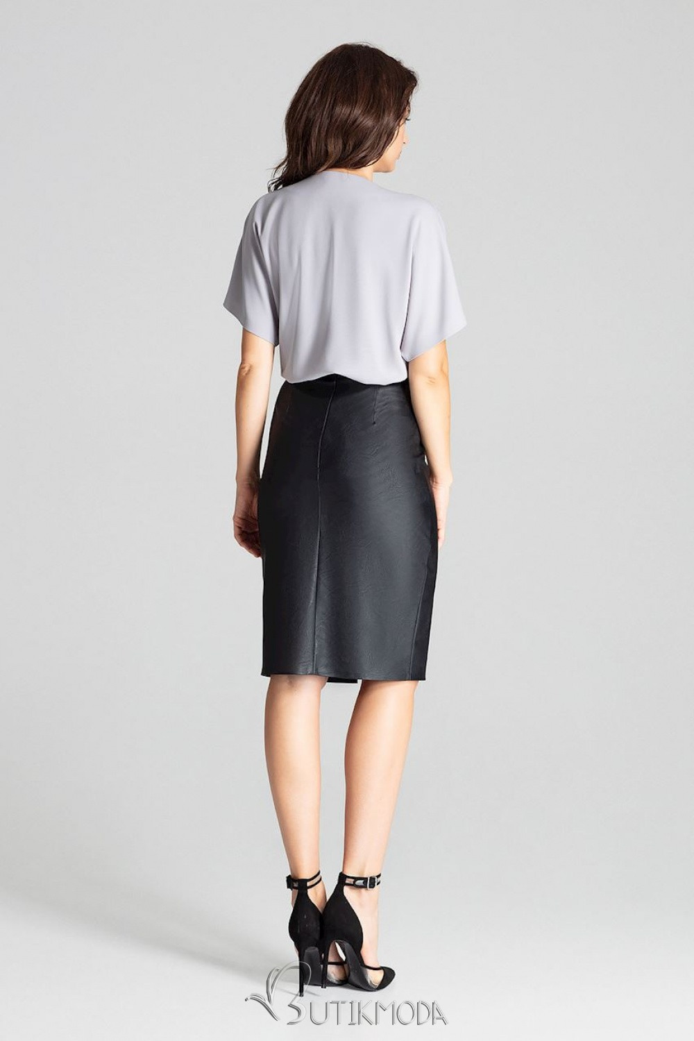 Black Midi Skirt in Eco Leather