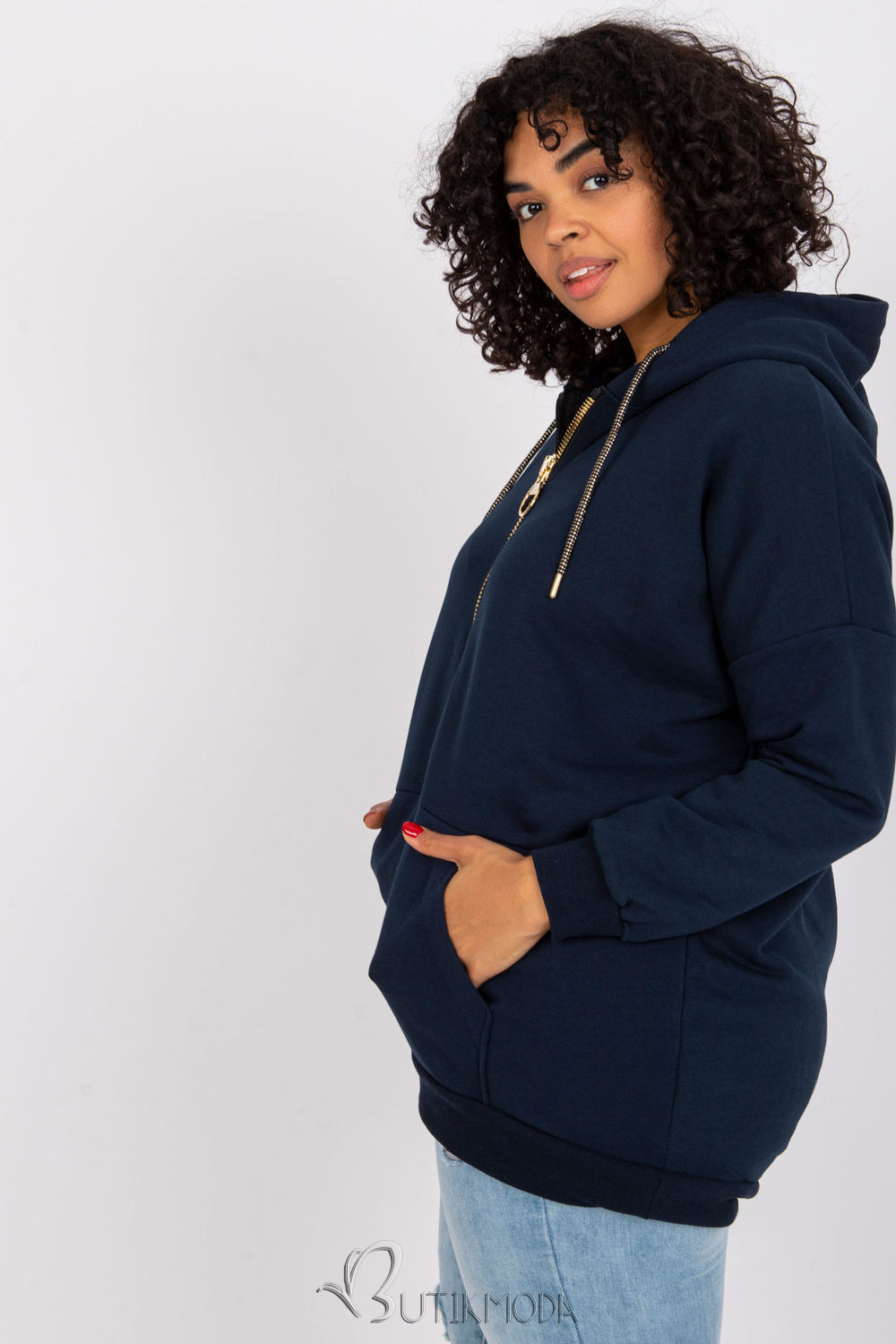 Women's Blue Hoodie with Gold Zipper