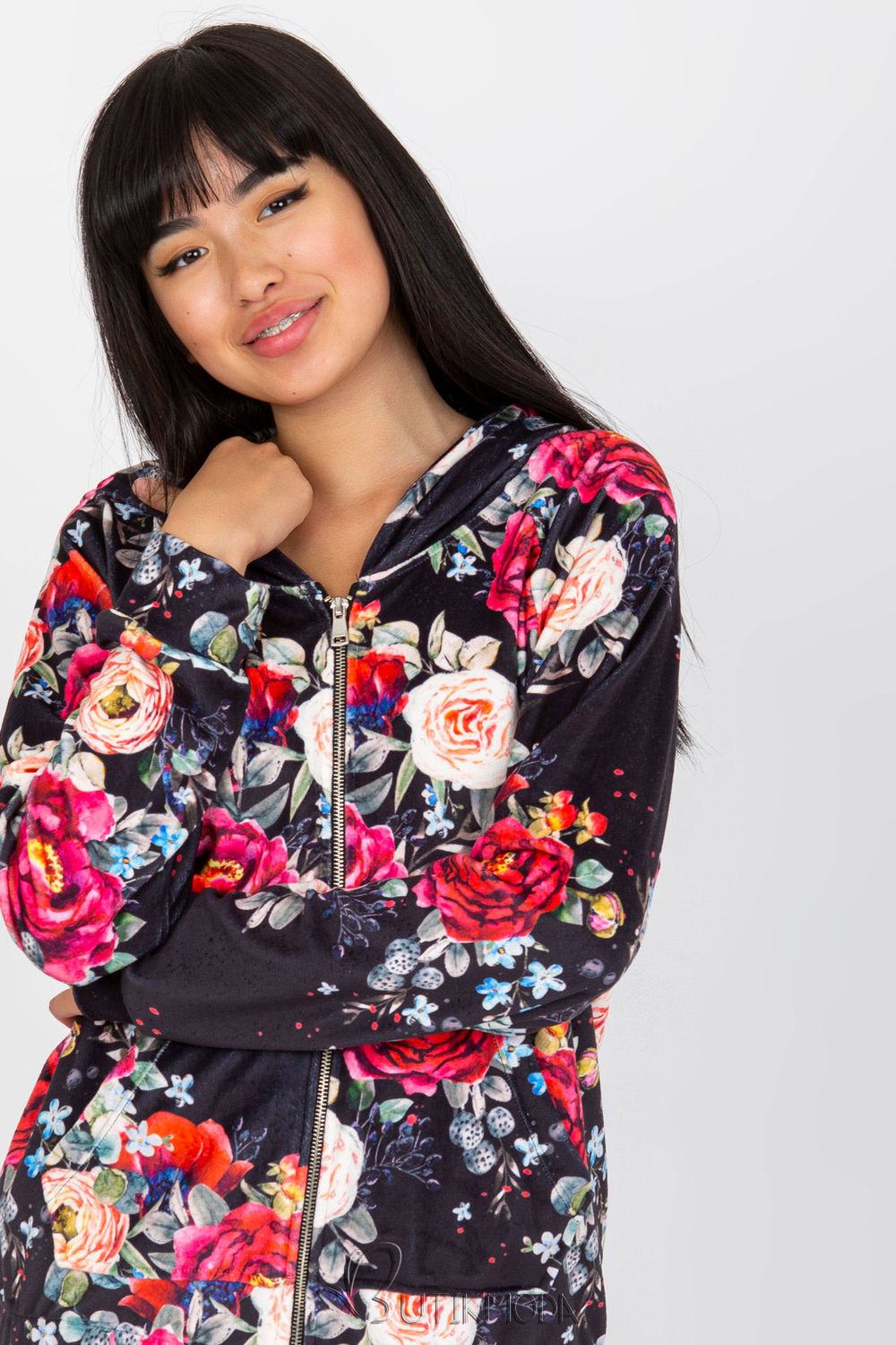 Women's Floral Pattern Hoodie with Hood