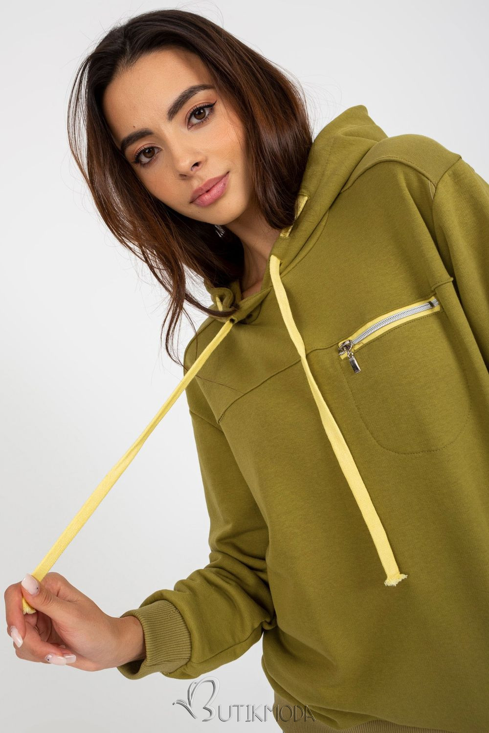 Olive Hooded Sweatshirt with Zipper