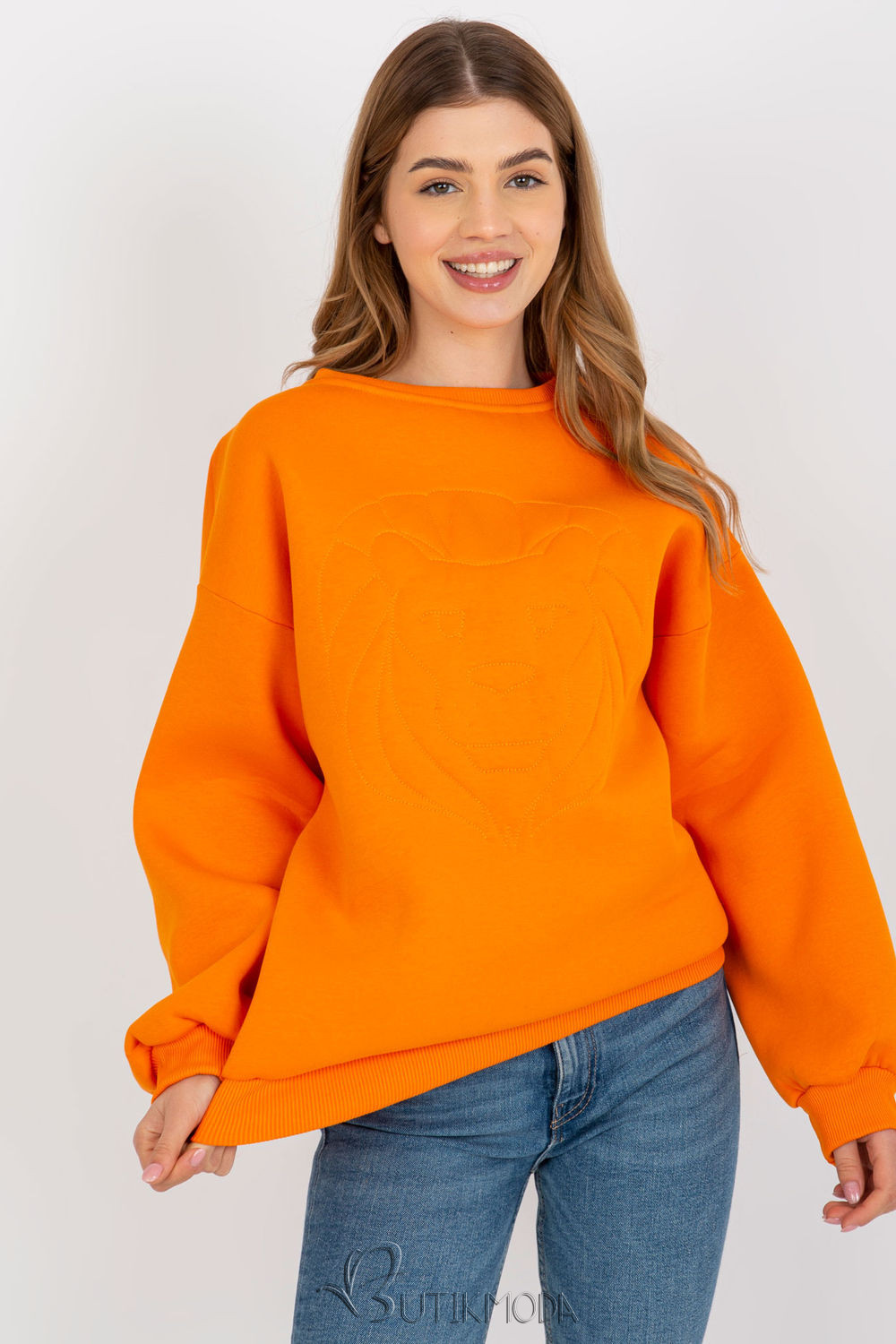 Orange Women's Sweatshirt with Embroidery