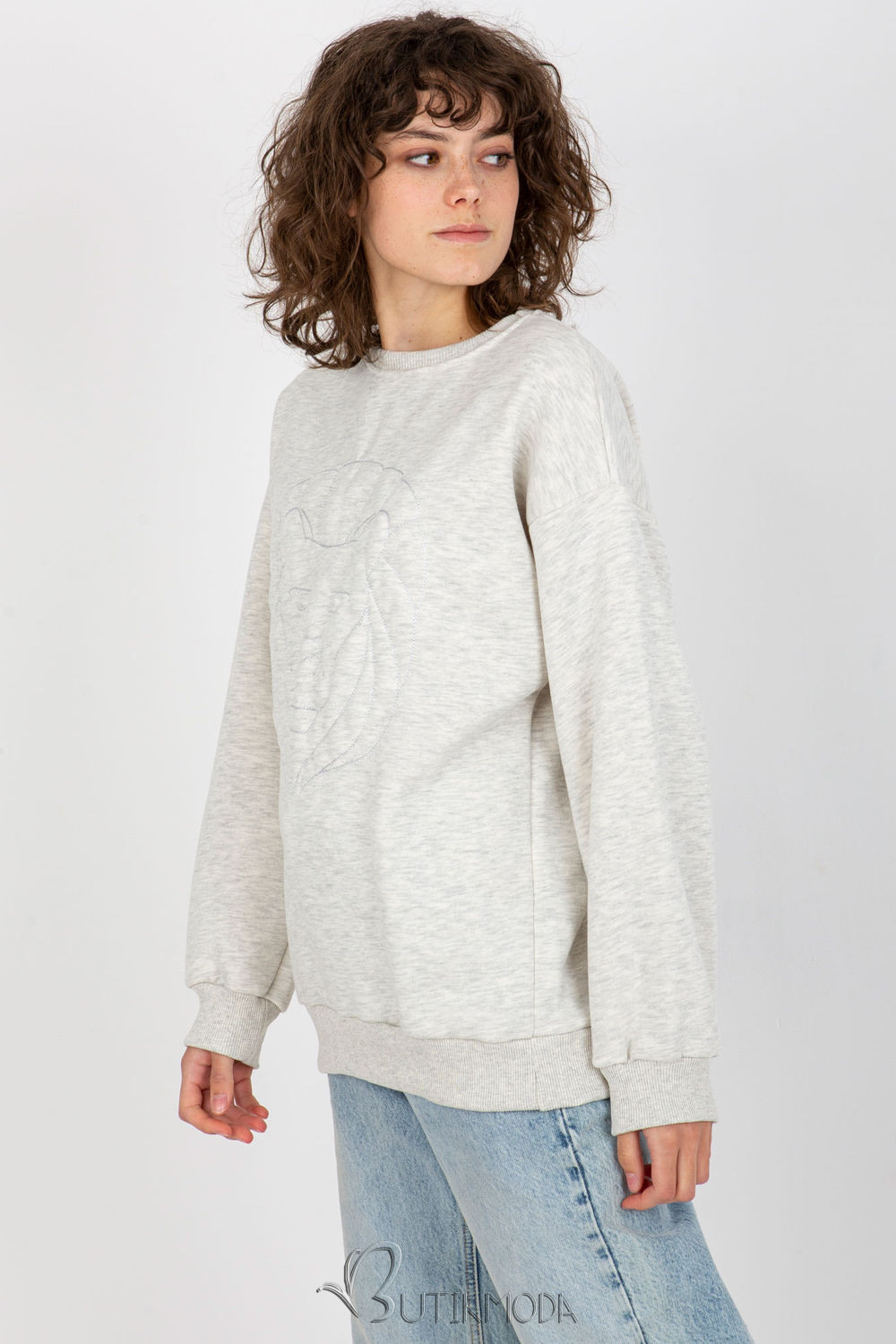 Gray Women's Sweatshirt with Embroidery