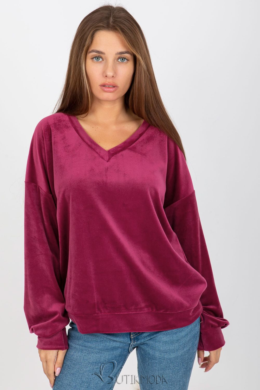 Purple Velour Sweatshirt with V-Neck