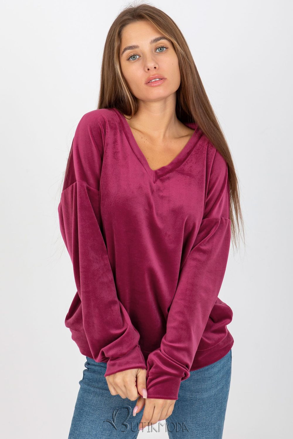 Purple Velour Sweatshirt with V-Neck