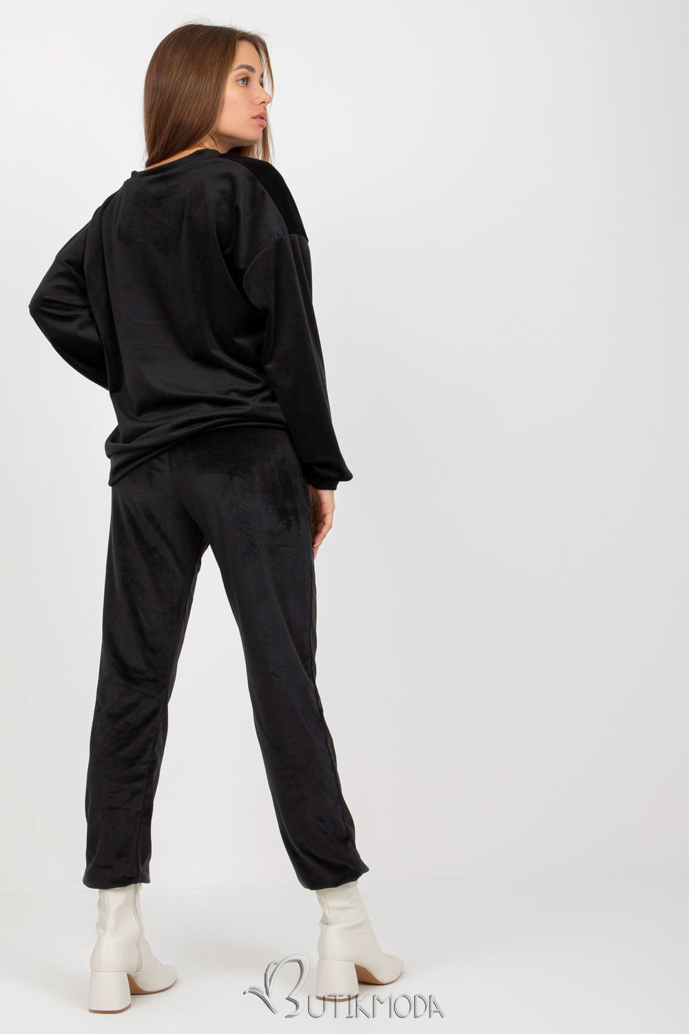 Elegant Black Velour Pullover with V-Neck