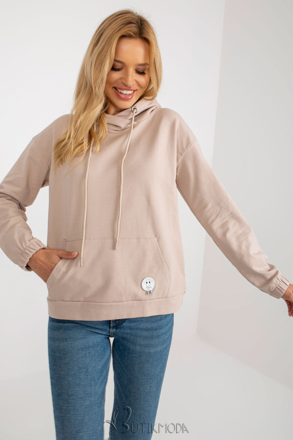 Beige Women's Hoodie with Pocket