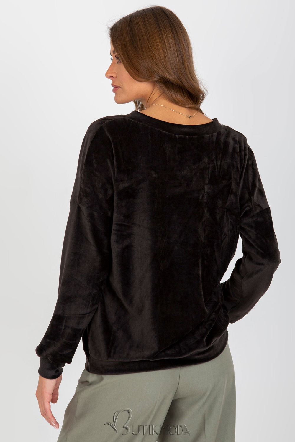 Elegant Black Velour Pullover with V-Neck