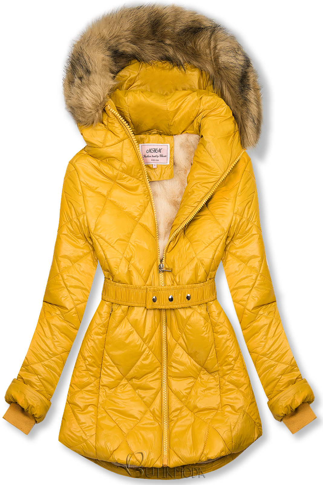 Belted winter jacket in yellow