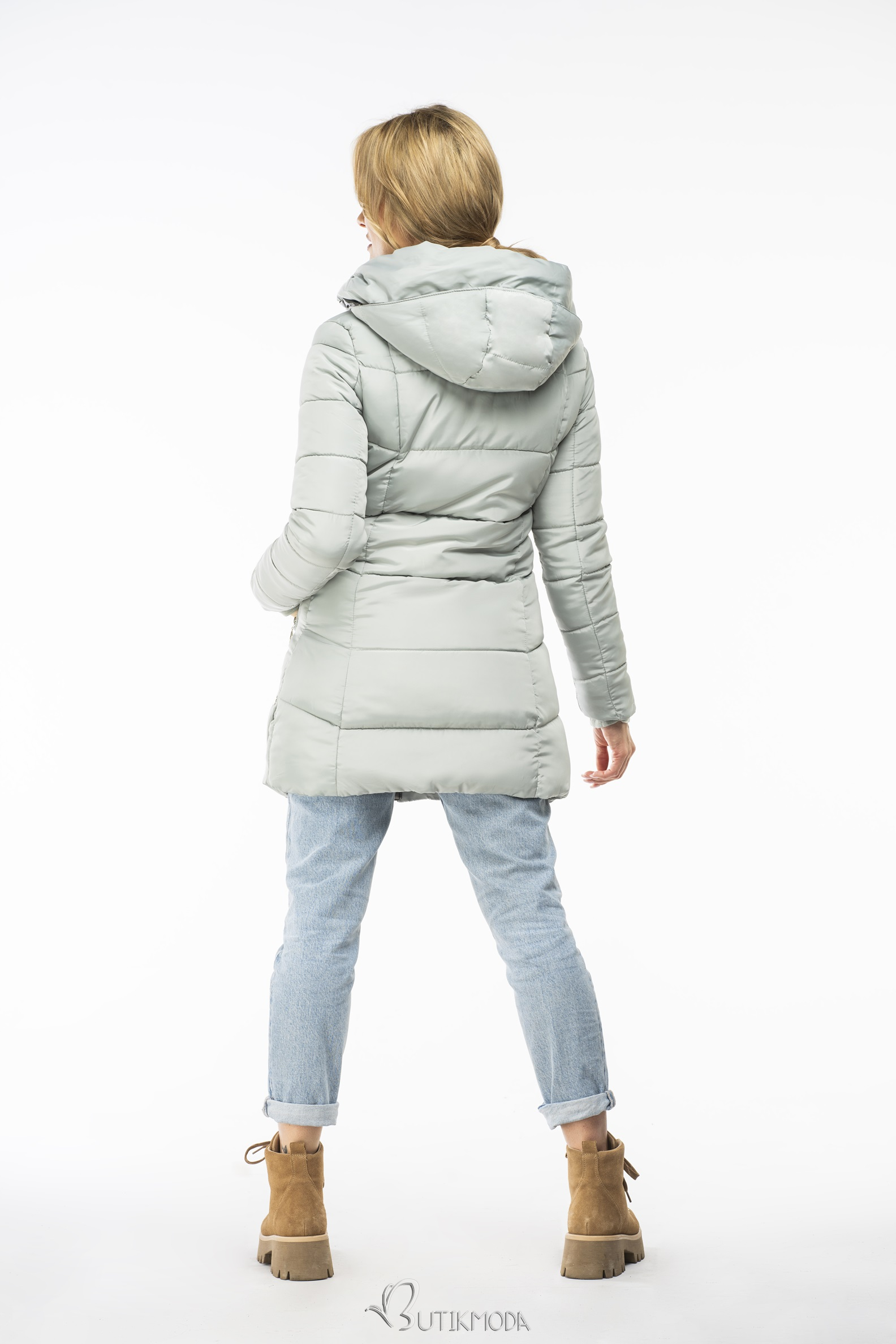 Jade padded winter jacket with silver hem