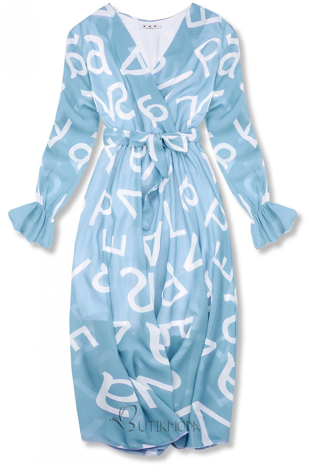 Blue midi dress with alphabet pattern