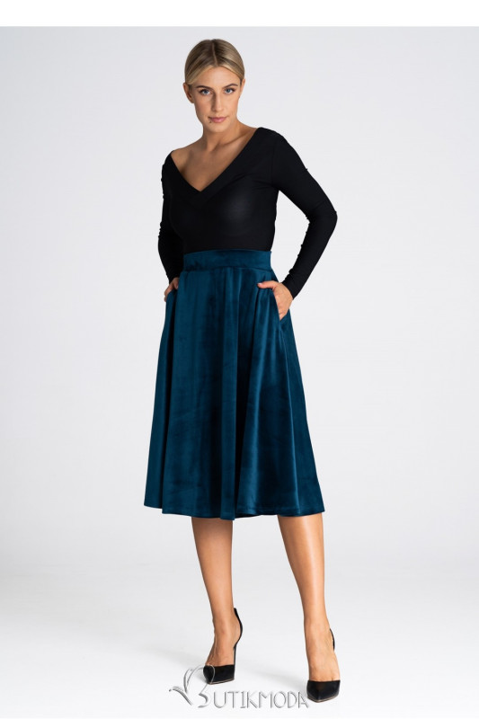 Teal Midi Skirt with Elastic Waistband