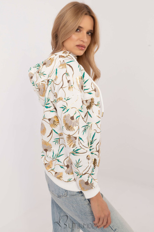 Beige Women's Hoodie with Floral Print